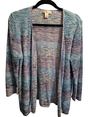 Christopher & Banks Open-Front Marled Blue & Gray Knit Cardigan, XL